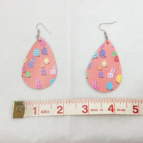 Ohrringe Ostern Frühling Haseneier süß Kawaii rosa vegan Leder Träne - Bild 4 von 4