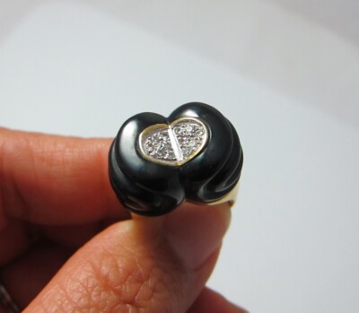 Vintage 14kt Yellow Gold Black Jade Diamond Ring