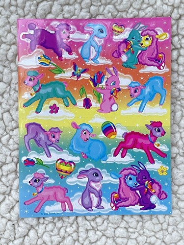 VTG Lisa Frank Easter Sticker Sheet #S254-05 Lamb Bunnies 1990s - Picture 2 of 5