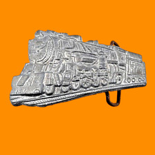 VINTAGE TRAIN BELT BUCKLE pewter railroad steam engine for 1.5" wide belts B4