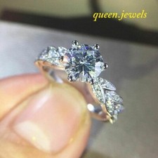 2CT Round Cut Lab-Created Diamond Engagement Wedding 14K White Gold Over Ring