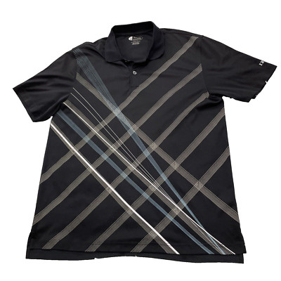 IZOD PERFORMANCE Geometric Golf Polo Shirt Men L Black Blue Cool Fix Active 46''