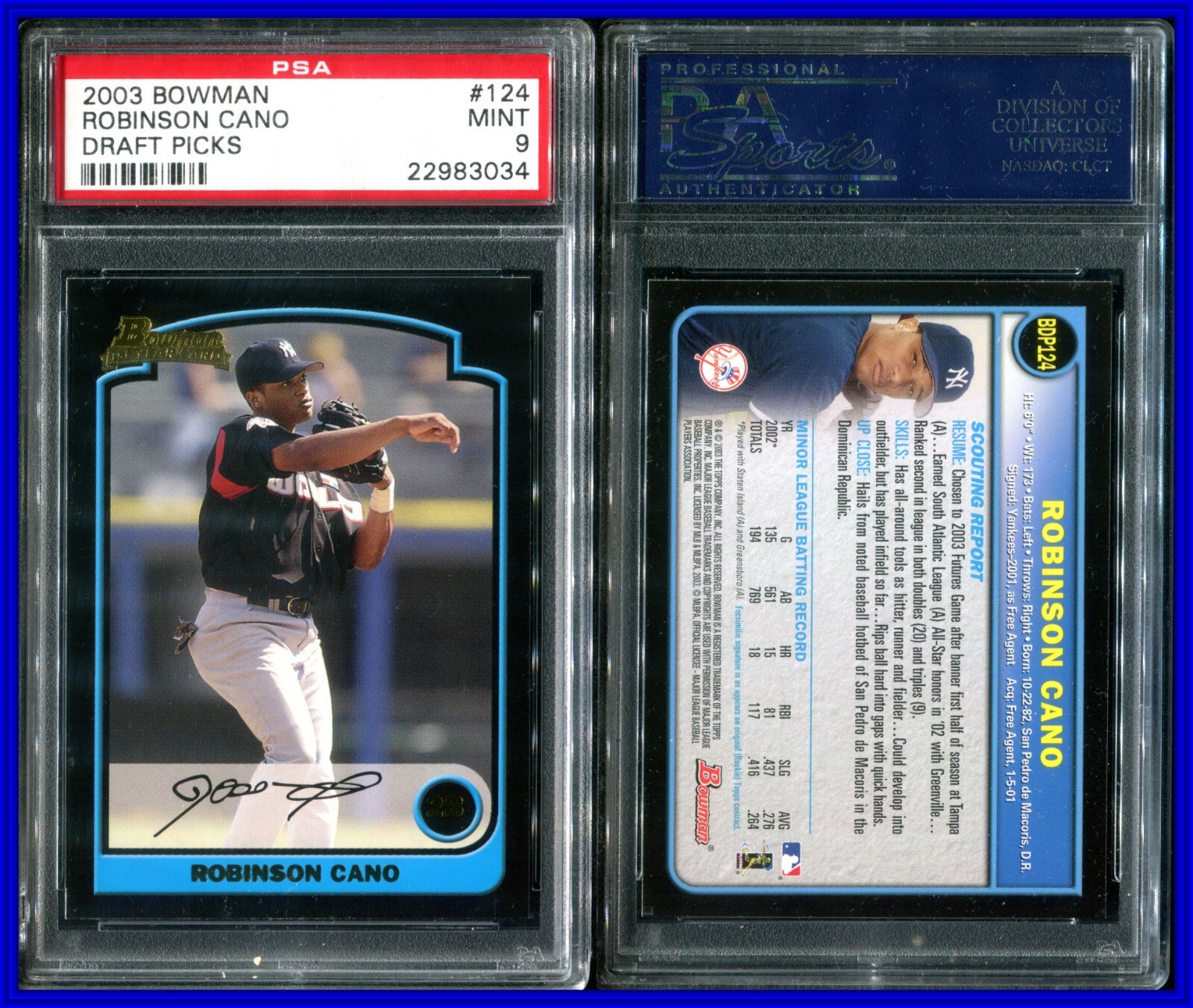 PSA 9 2003 Bowman Draft #124 Robinson Cano RC New York Yankees POP36