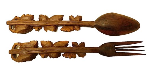 Rigi Kulm Carved fork and spoon Switzerland carved wooden - Picture 7 of 9