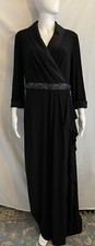 Alex Evenings Long Dress 12 Black Satin Collar Embellished Waist