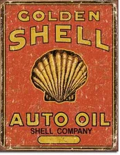 Golden Shell Auto Oil TIN SIGN metal poster vintage rustic garage gas decor 1973