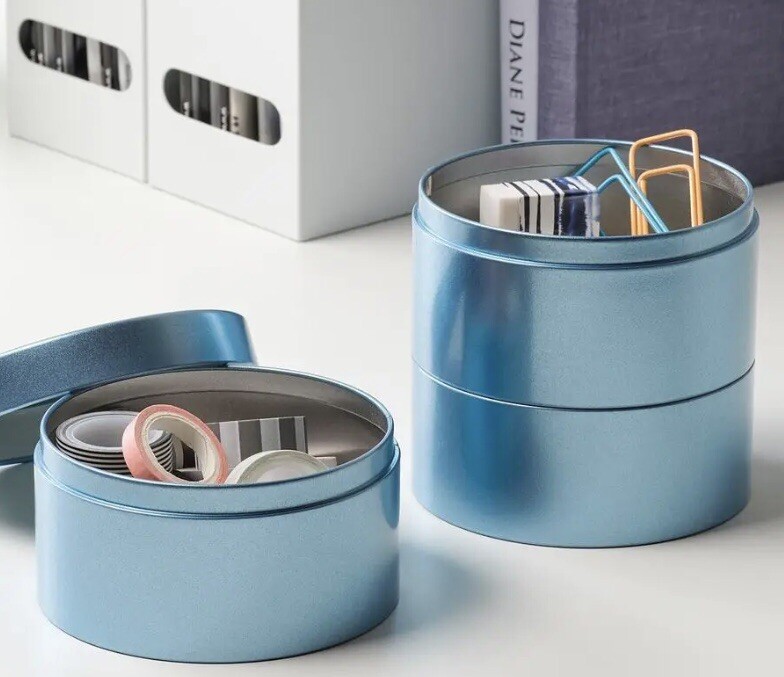 IKEA Round Blue Stackable Storage Canister Set Metal ~7