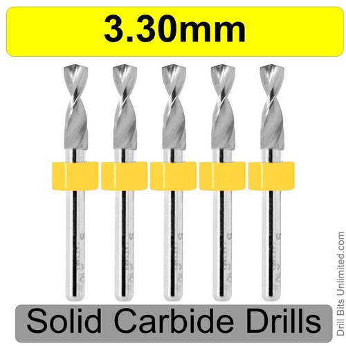 3.3mm .130" Carbide Drill Bits FIVE Pcs. 1/8" Shank - Premium Solid Carbide N