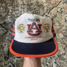 Vintage Auburn Tigers 3 Stripe Trucker Hat USA Made Citrus Bowl Rare Three 80s