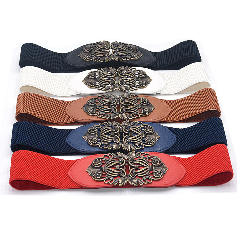 Palace Style Hollow Metal Buckle Light Color Floral Print Waist Belt 1pc Women main image 2