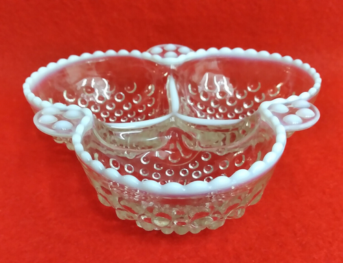 Vintage Fenton Moonstone Hobnail Opalescent Divided Candy/Condiment Glass Dish - Picture 5 of 9