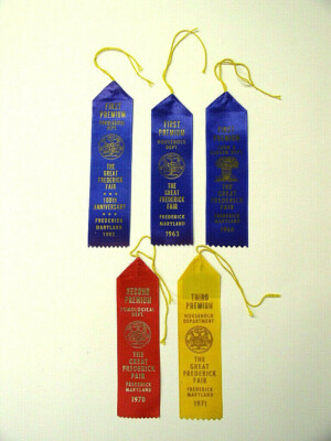5 Geat Frederick (Md) Fair First, Second Third Premium Ribbons 1962-63-66-70-71