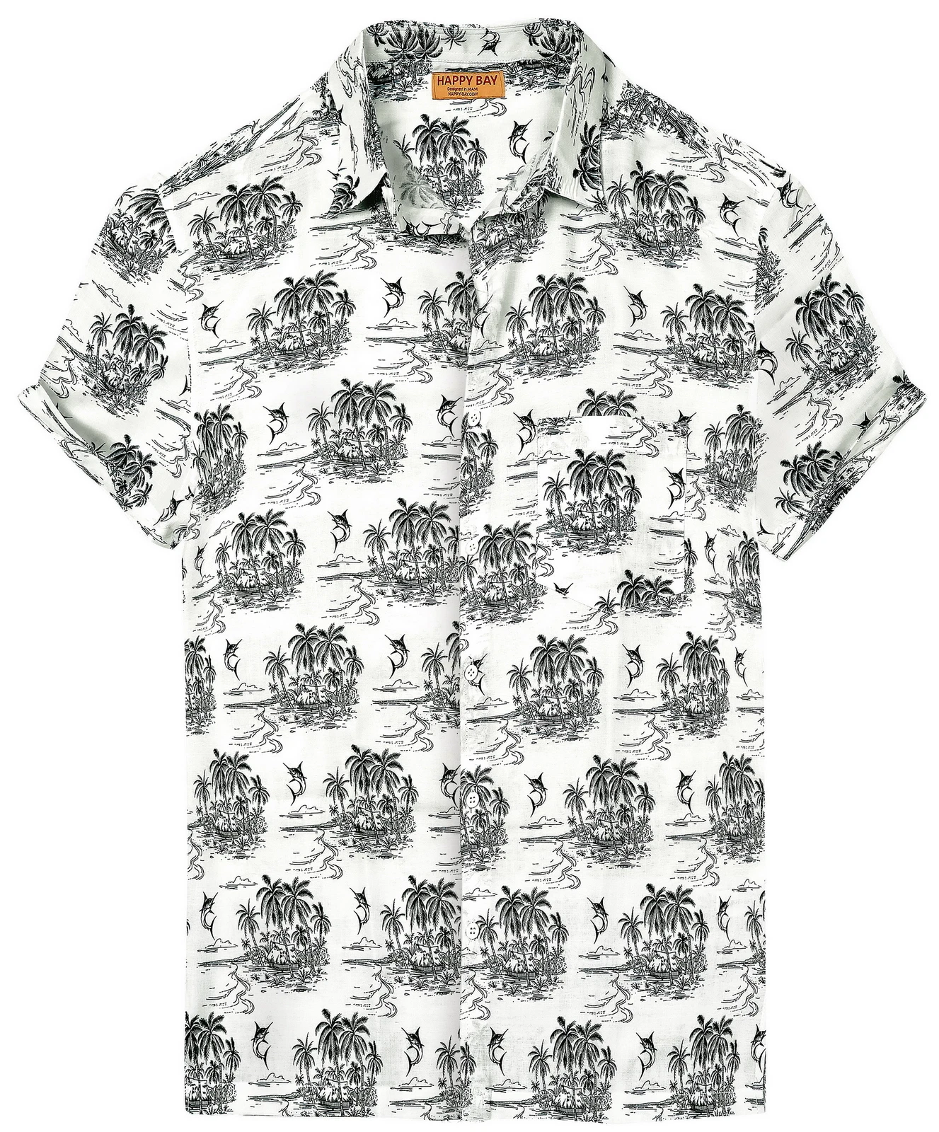 HAPPY BAY Men's Hawaiian Short Sleeve Button Down Shirts S Hawaii, White