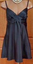 Flora Nikrooz Chemise Gown Black Satin Adjustable Straps Back Tie Medium