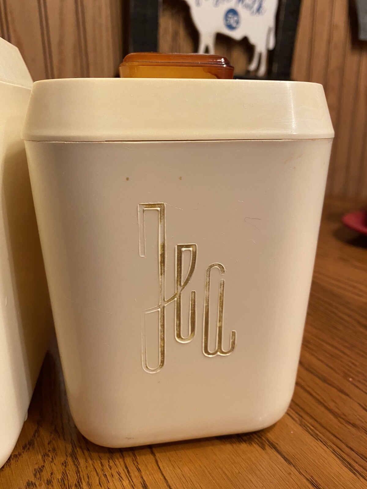 VTG 3 Piece Canister Set Bakelite Knobs Retro 50s with Lids Off White