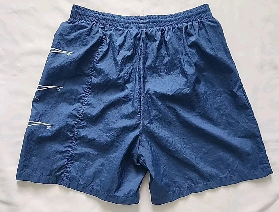 Мужские винтажные 90-х Reebok синий сетки с подкладкой тройной логотип плавать сундук шорты Sz L - Изображение 3 из 4