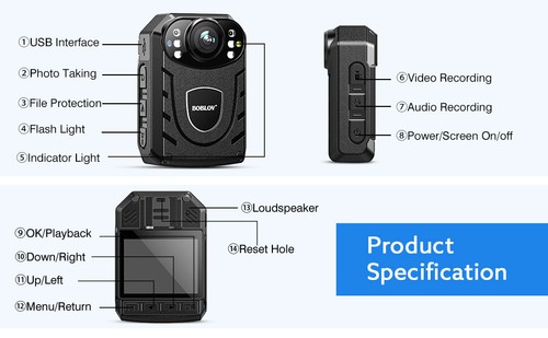 Body Camera,1296P Police Camera 11Hrs Recording,w/ Audio&Night Vision,Auto Focus - Picture 12 of 22