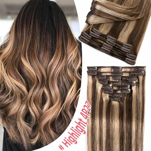 Russian Long Thick Double Weft Clip In Real Human Hair Extensions Full Head 170g - Picture 28 of 57