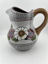Ceramica Bariloche Argentina Clay Pitcher Hand Painted Pottery Floral