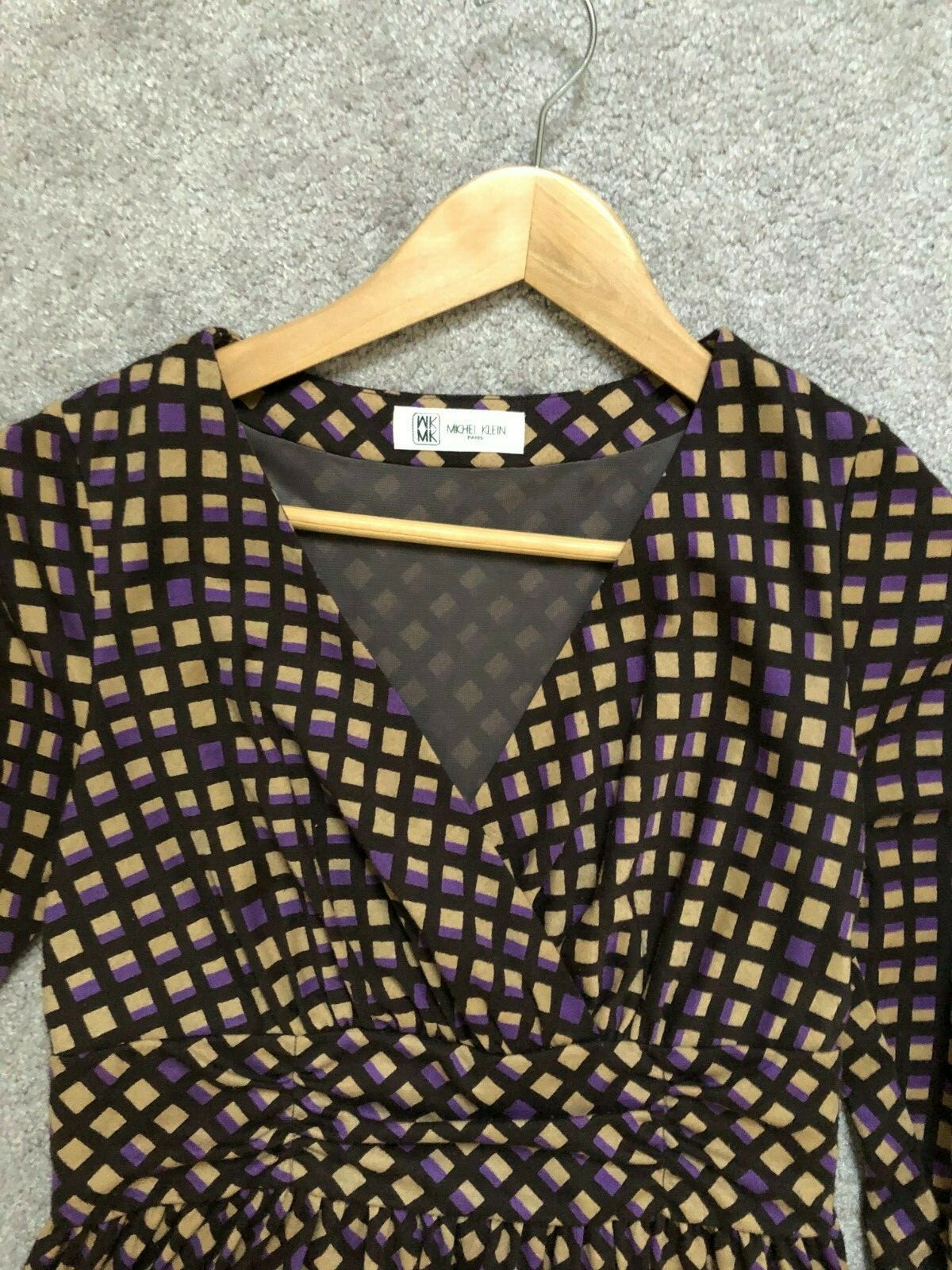 MICHEL KLEIN PARIS Dress A-line sz 38 EUR / sz M Purple Brown V-neck Empire