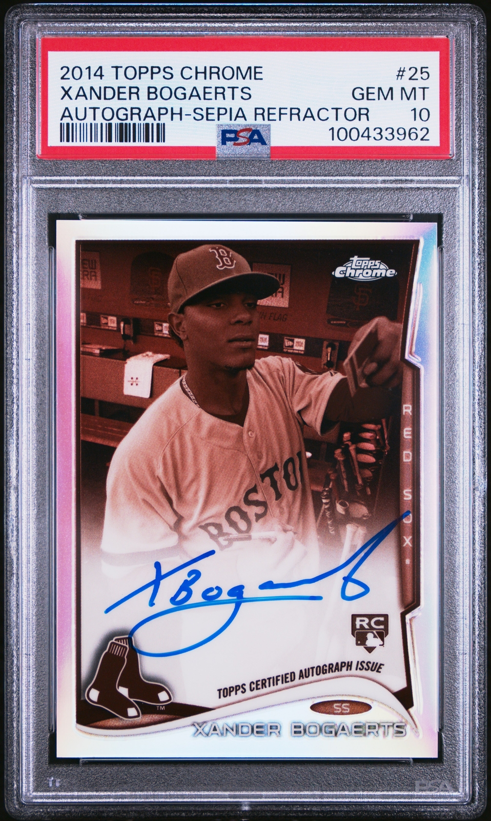 2014 TOPPS CHROME AUTO-SEPIA REFRACTOR XANDER BOGAERTS ROOKIE RC 56/75 PSA 10