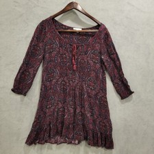 American Eagle Outfitters Paisley Mini Dress Women's Small Boho Ruffle Tassel