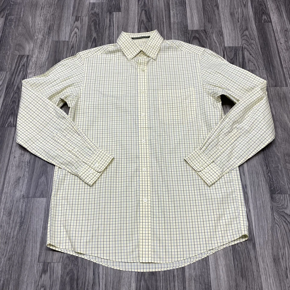 Camisa de vestir EDDIE BAUER calce relajado abotonada amarilla a cuadros para hombre talla mediana Foto 2 de 4