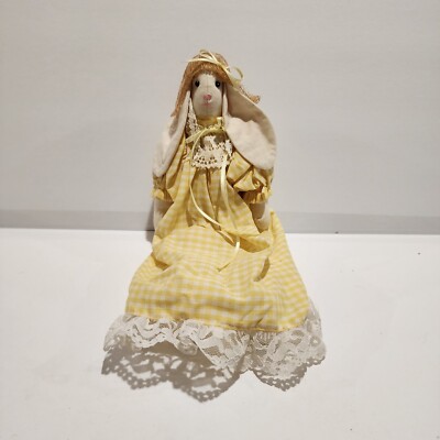 Vtg Decorative Bunny Floppy Ears Stuffed Animal Cloth Rabbit Yellow