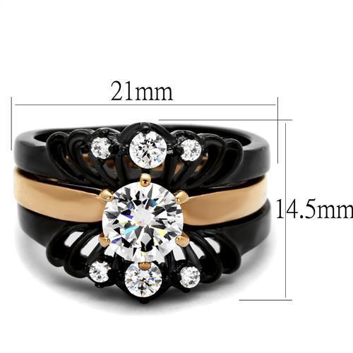 Ladies rose gold ring set black guard engagement solitaire band 2 carat 2189 - Picture 2 of 4