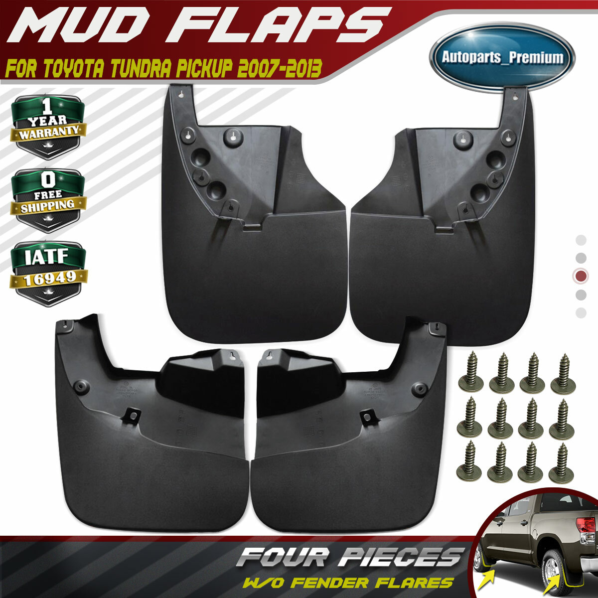 4Pcs Front & Rear Mud Flaps Splash Guards Fit For 2007-2013 Toyota Tundra Black
