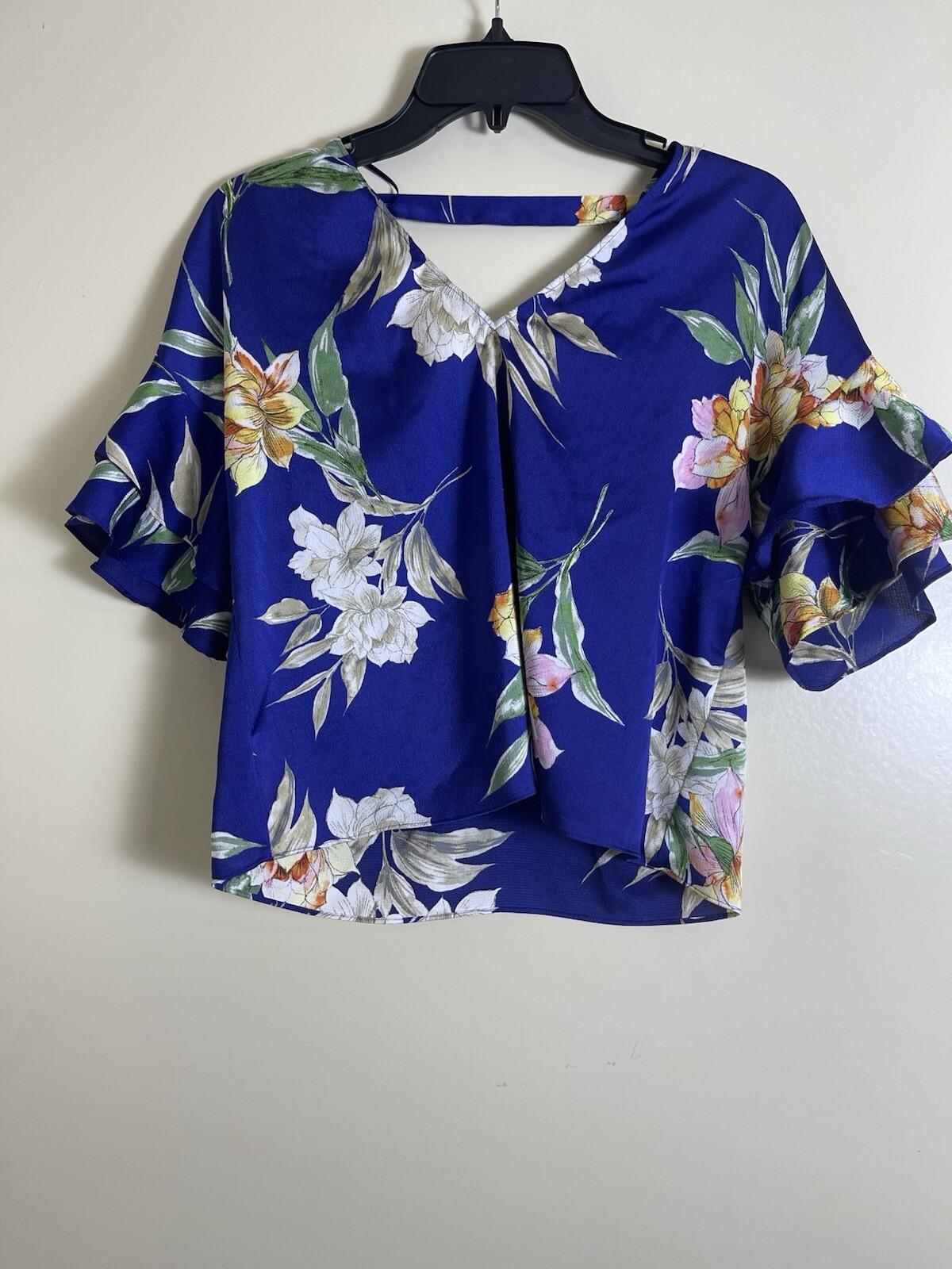 Zara Basic Collection Blue Short SleeveFloral Blo… - image 1