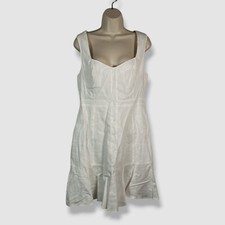 Milly Women's White Linen Faux Button-Front Flounce Nile A-Line Dress Size 10