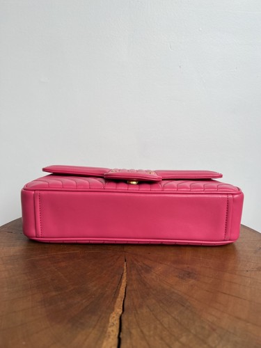 PRADA Diagramme Hot Pink Gold Chain Quilted Leather Small Crossbody Bag Purse - Picture 10 of 11