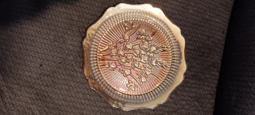 Vintage Jeannette Iridescent Depression Glass Iris & Herringbone 12" Cake Plate