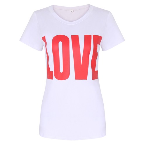 Women Gril Casual T Shirts Cute Love Letter Print Short Sleeve Summer Slim Top - Picture 22 of 24