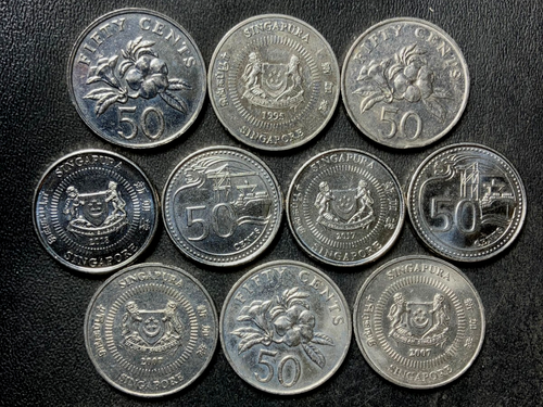 Old SINGAPORE Coin Lot - 50 SEN - 10 EXCELLENT COINS - Lot #A24