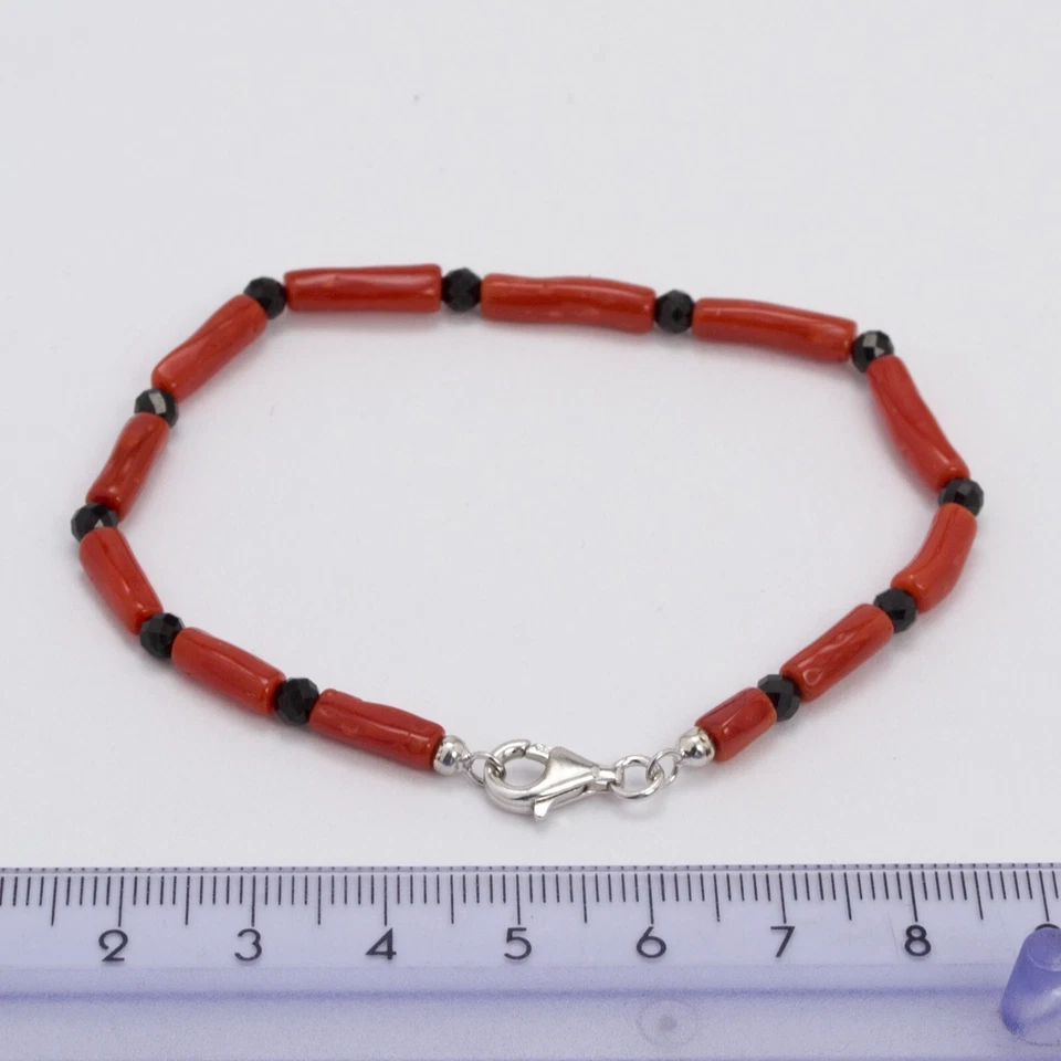 BRACCIALE IN ARGENTO 925 CON CORALLO ROSSO E ONICE AGRP 0123 - Immagine 4 di 4