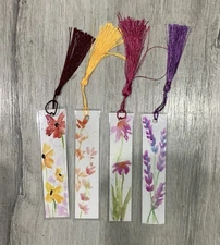 Bookmarks Set Of 4 Laminated Original Artworks By Kenna 3cm X 13cm With Tassels