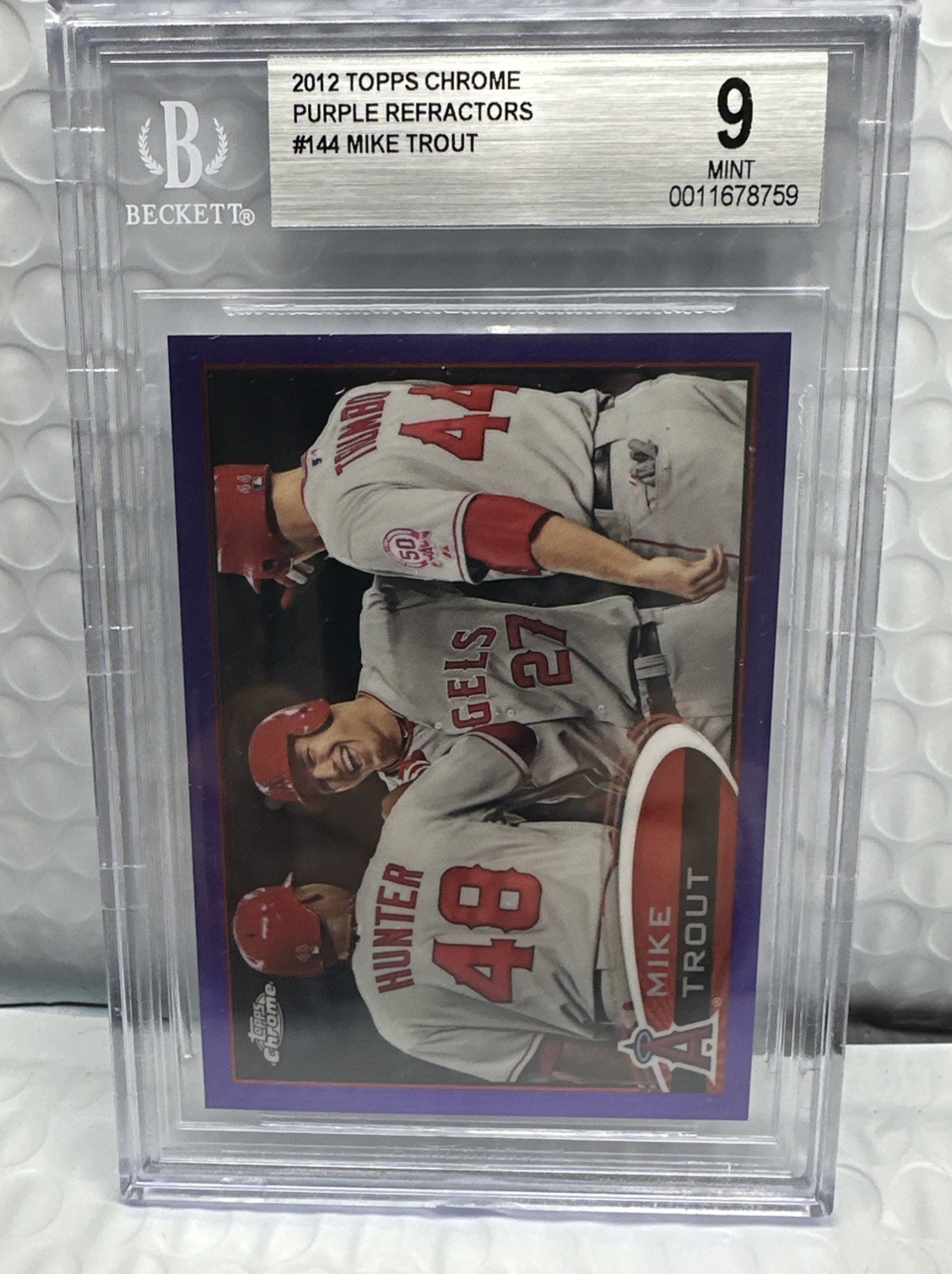 Mike Trout Card 2012 Topps Chrome Purple Refractor #144 Beckett # 9