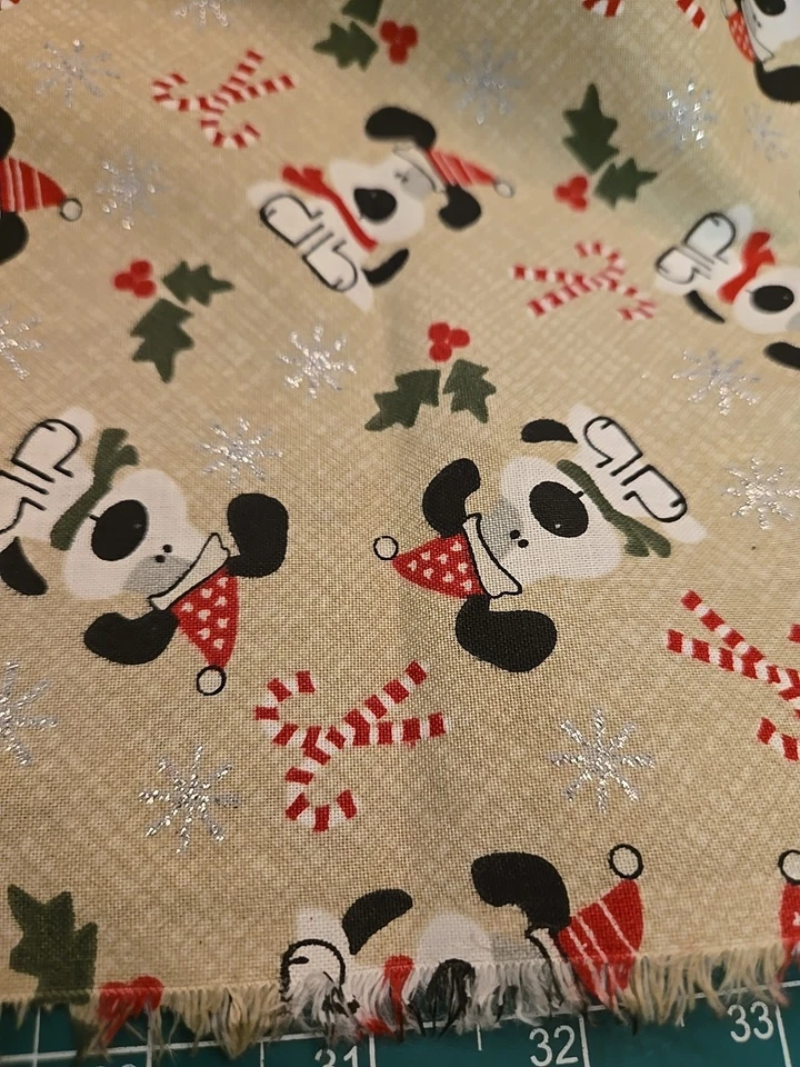 Glitter 1.5 Yards  Fabric Christmas Dog Candy Cane Snowflake Tan Puppies Jo Ann - Image 4 of 4