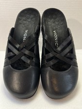 Vionic Claire Black Leather Slide Comfort Mules Shoes Orthopedic Size 7