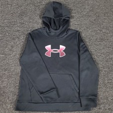 Under Armour Hoodie Girls Large Black Loose Fit Big Logo School Outdoor Pullover