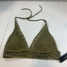 Carmen Marc Valvo Women's Bikini Top Halter S Swim Laser Cutouts Olive Green