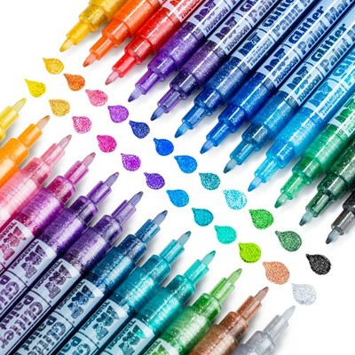 Fine Tip Glitter Paint Markers 24 Colors for DIY Coloring with Sparkling Effects