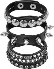 3 Pcs Punk Rock Studded Bracelets Leather Spike Cuff Bracelet 80S Goth Wristband