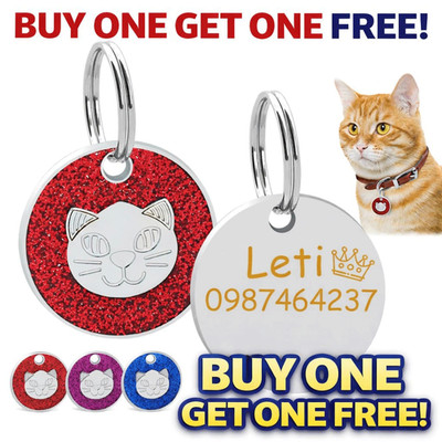 Haustierausweisanhänger Glitzer Katzengesicht Gravuranhänger, personalisierte Gravur Hund Katze Halsband