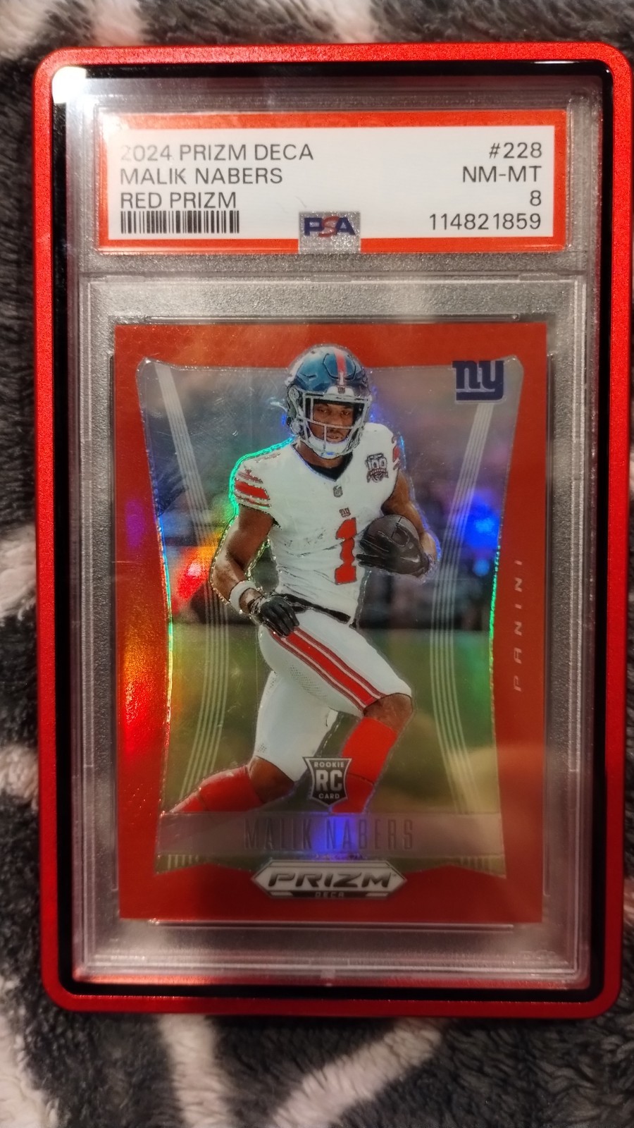 2024 Panini Prizm Deca Football Malik Nabers Red Rookie Color Match /199 PSA 8