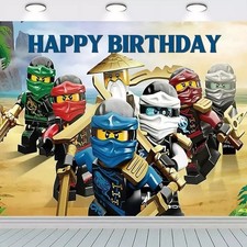 Ninjago Theme Happy Birthday Backdrop 5x3.5ft Birthday Party Decoration