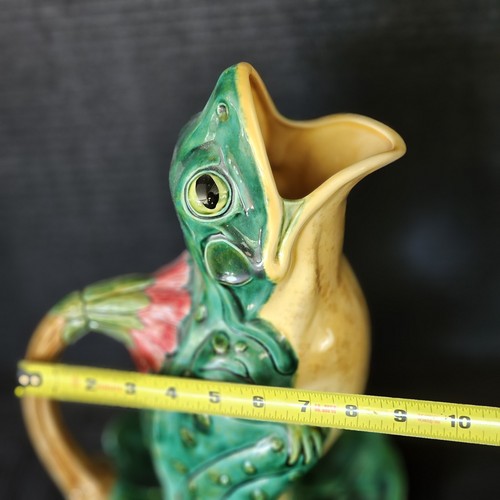 STUNNING 16" X9 Majolica Wares Edward Steele Figural Frog Lily Pad Pitcher, RARE - Picture 4 of 18