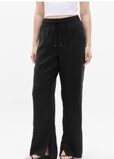 Athleta Wide Leg Pants Women Med Retreat Linen Black Elastic Waist Travel Casual